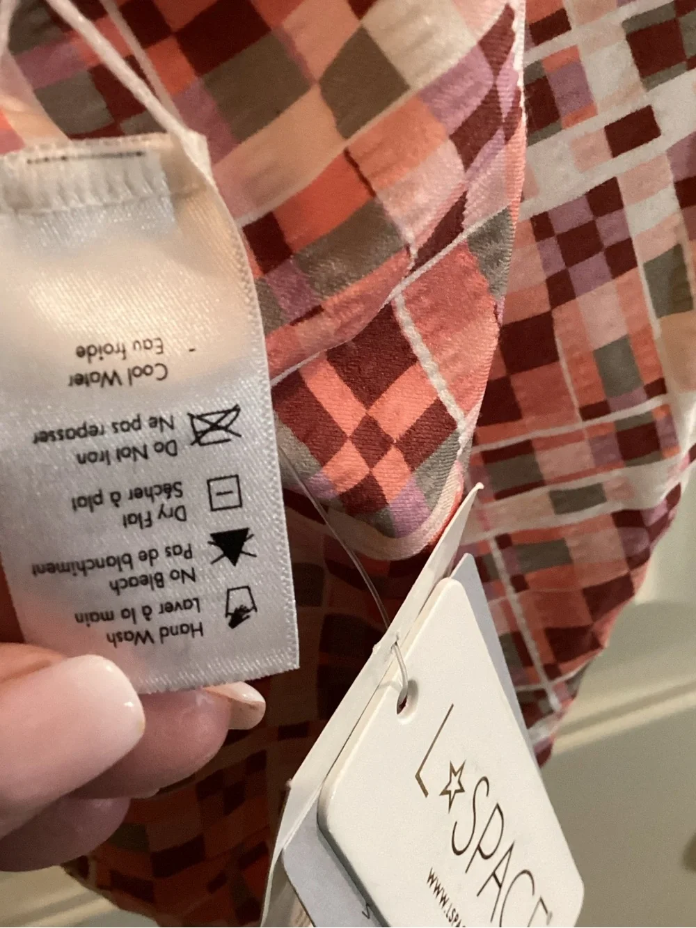 l*space Pink Multi Square-Print One-Piece Swimsuit multi ways to wear NWT LARGE